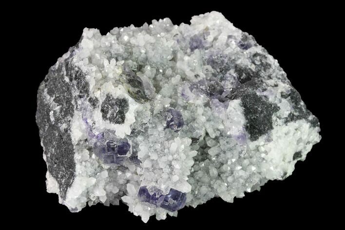 Purple Cuboctahedral Fluorite Crystals on Quartz - China #147043
